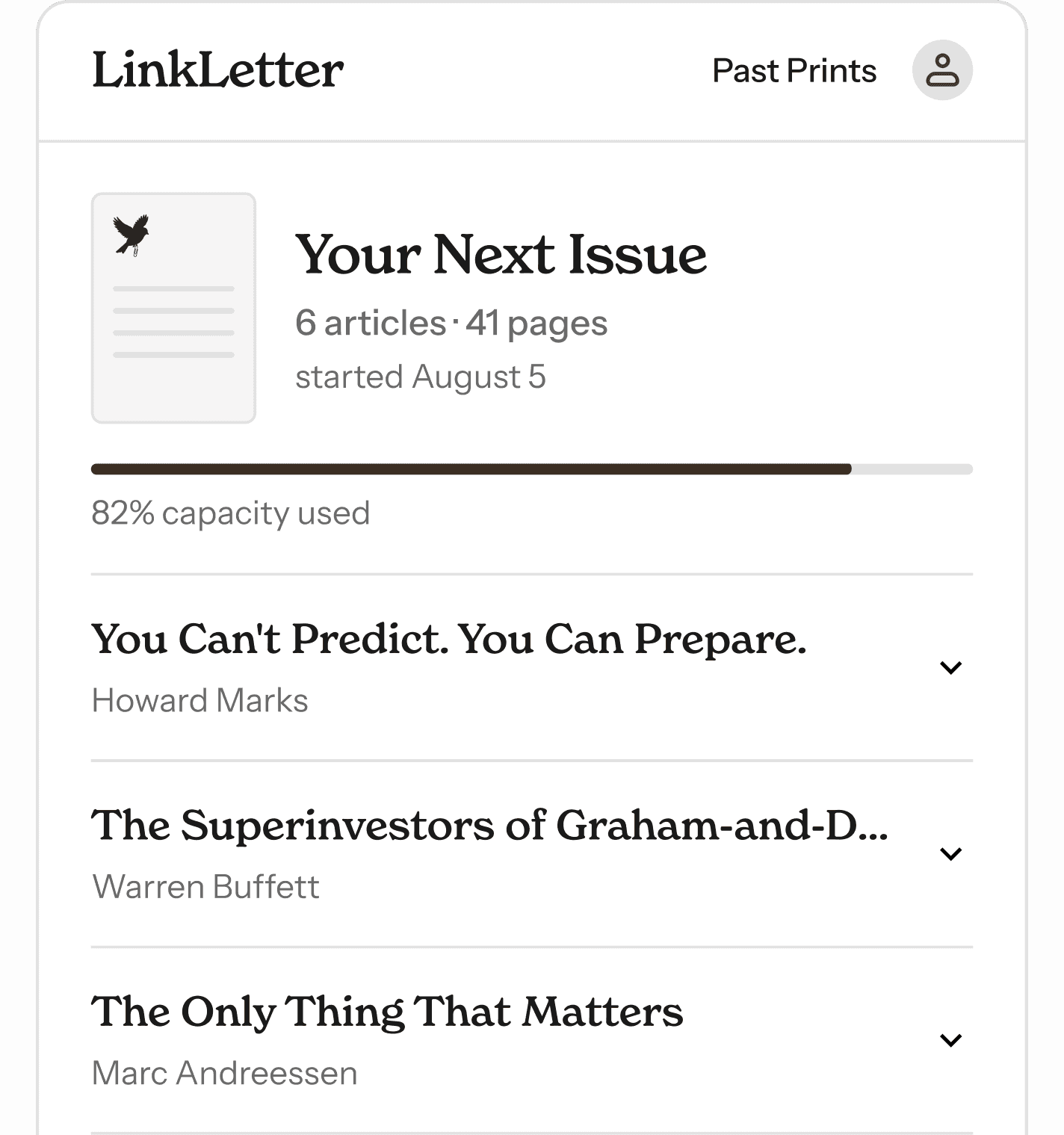 The LinkLetter extension showing a queued issue